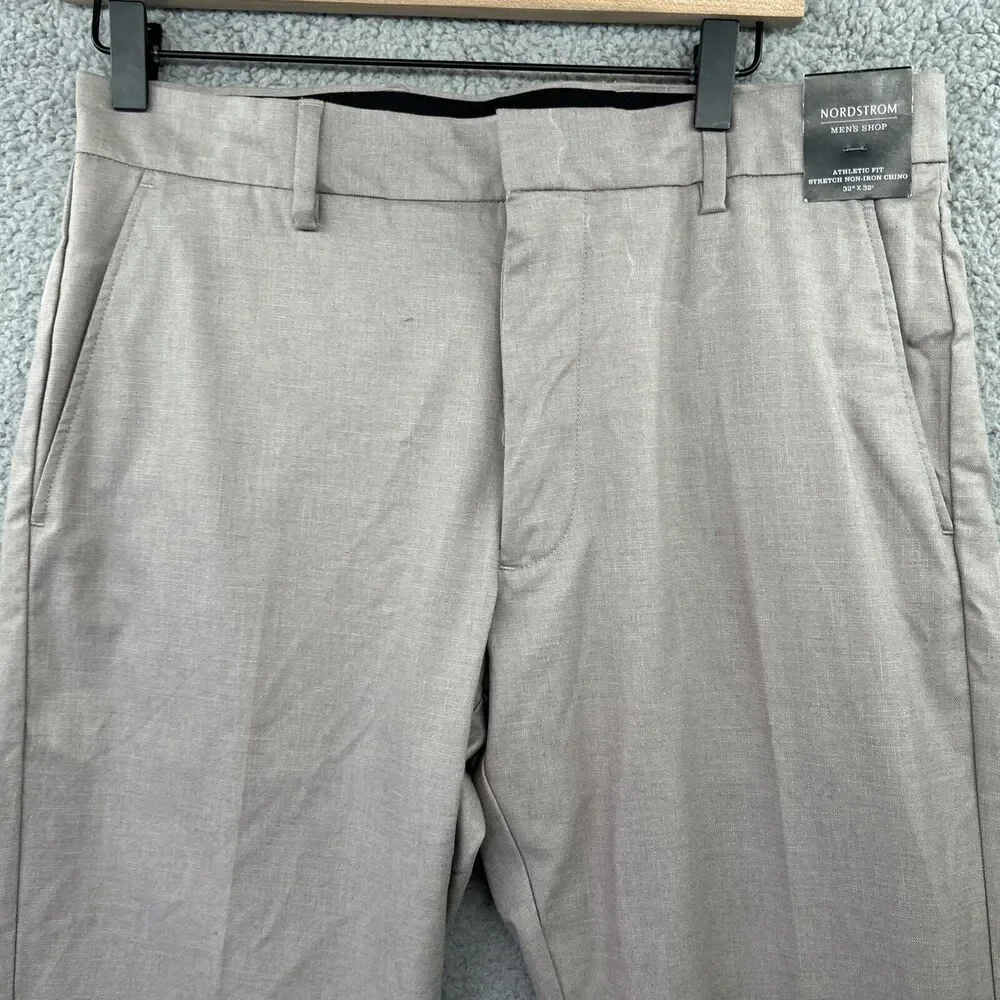 NORDSTROM Pants Mens 32 x 32 Gray Taupe Cotton Athletic Fit Non Iron Flat Front